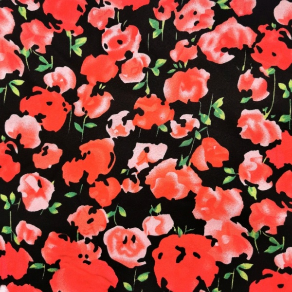 Floral Viscose Chalis - Design 1 RED